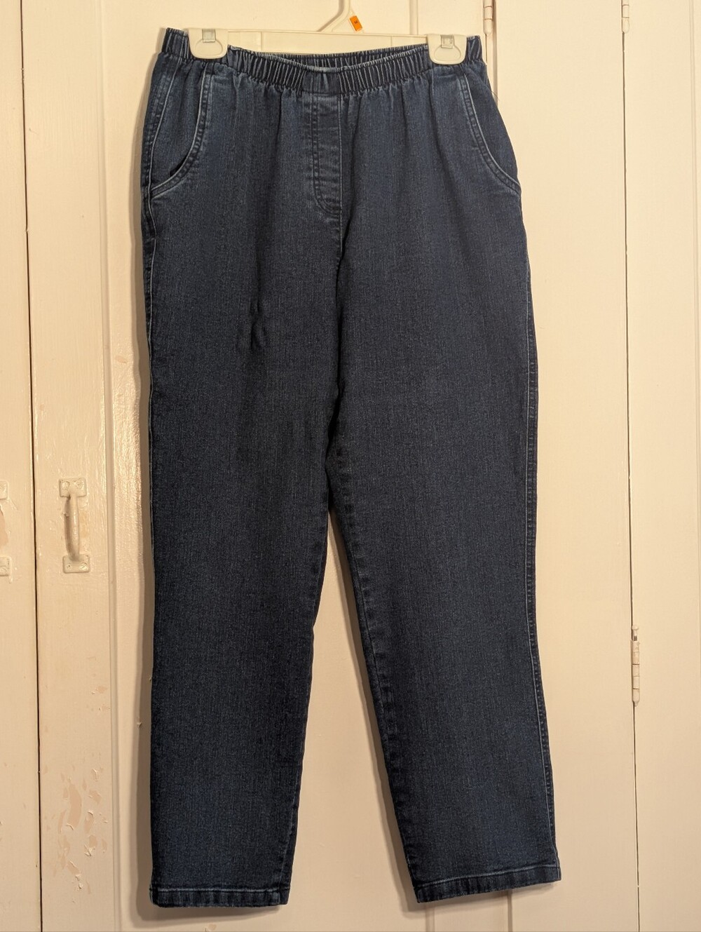 Allison Daley Dark Wash Elastic Waist Denim Pants, 10P, Straight Leg, EUC